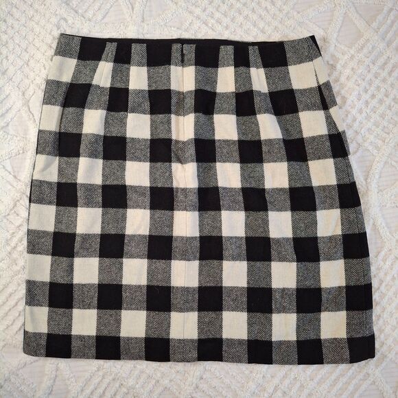 Talbots Women's Size 12 Black & White Check Buffalo Plaid Wool Blend Skirt Lined - Picture 6 of 7